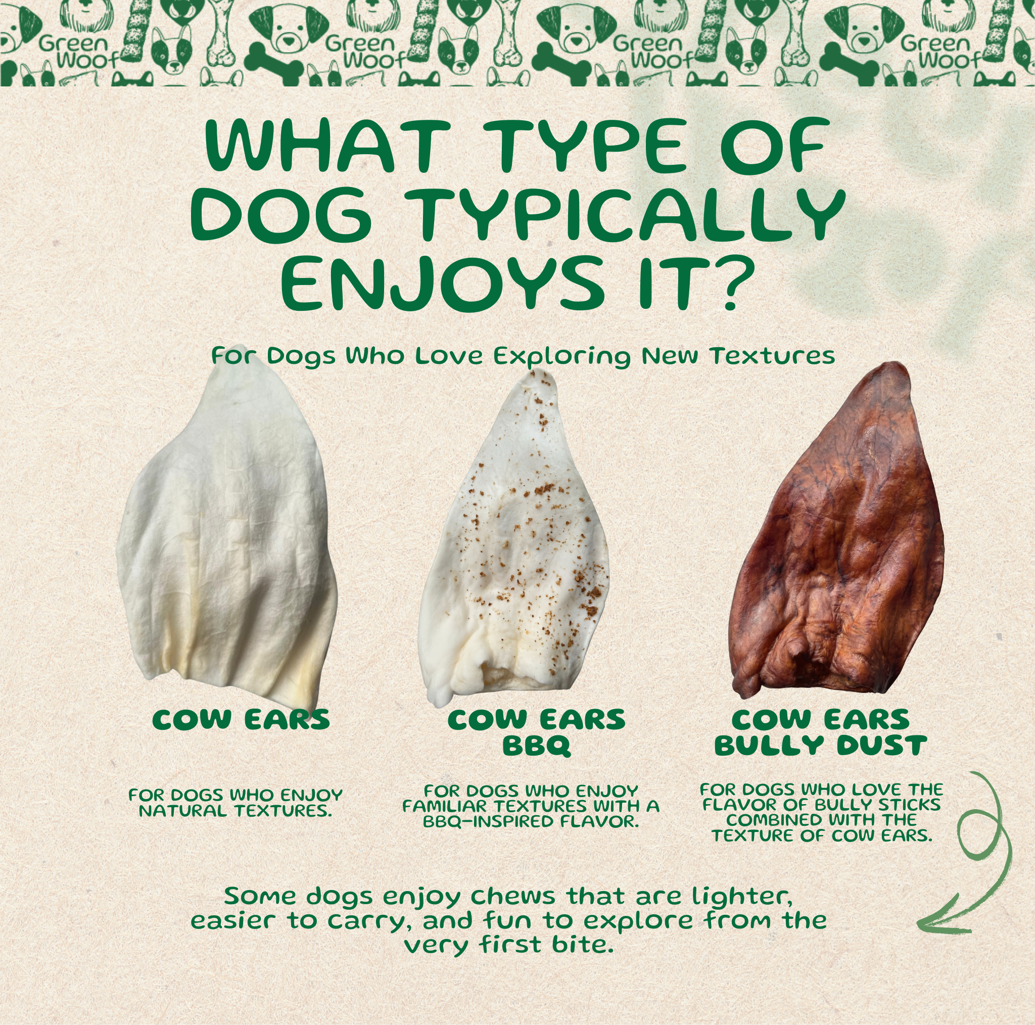 Green Woof Whole Cow Ears for Dogs