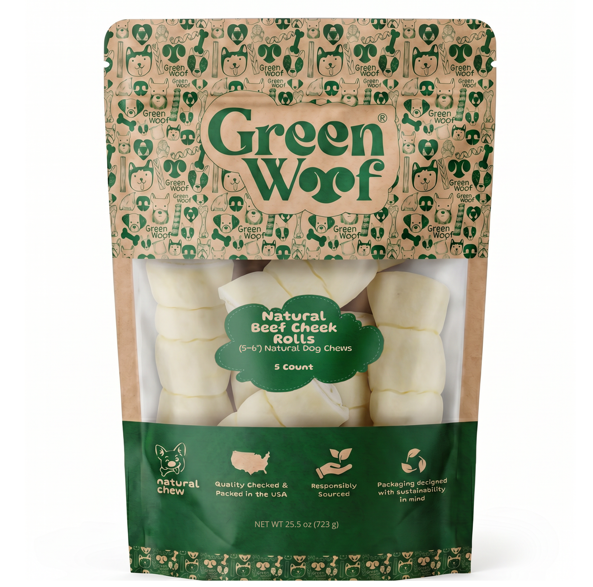 Green Woof Beef Cheek Rolls for Dogs