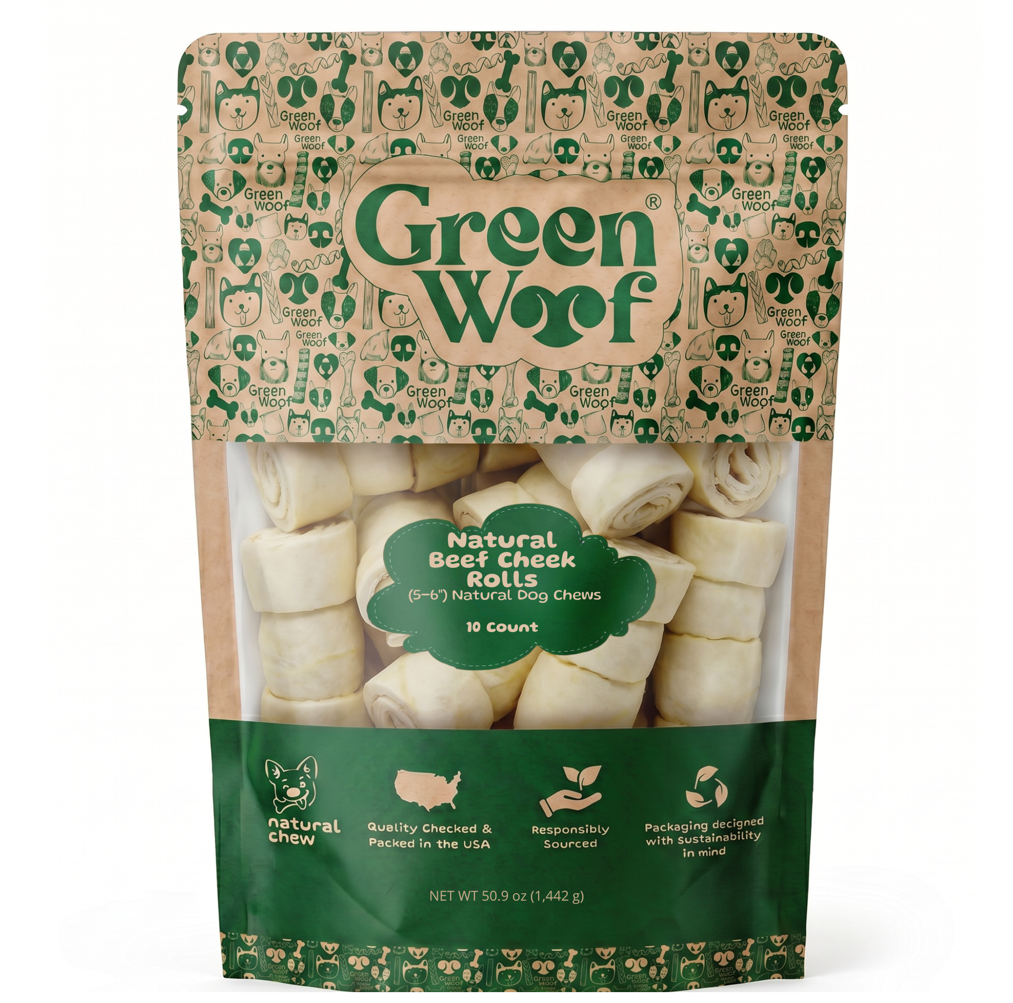 Green Woof Beef Cheek Rolls for Dogs
