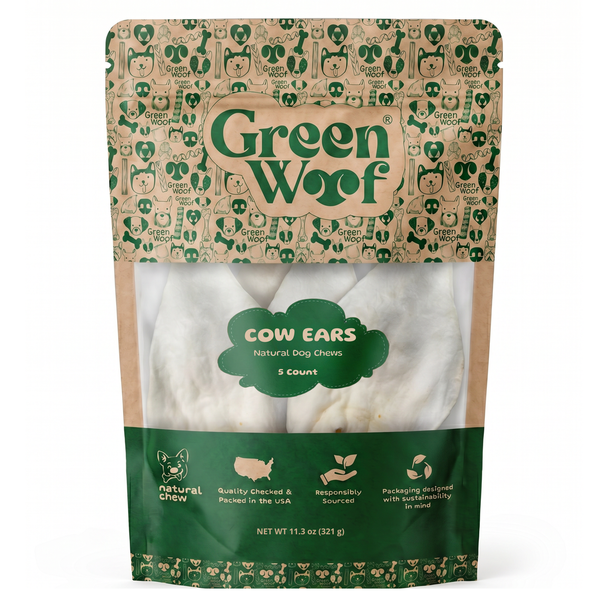 Green Woof Whole Cow Ears for Dogs