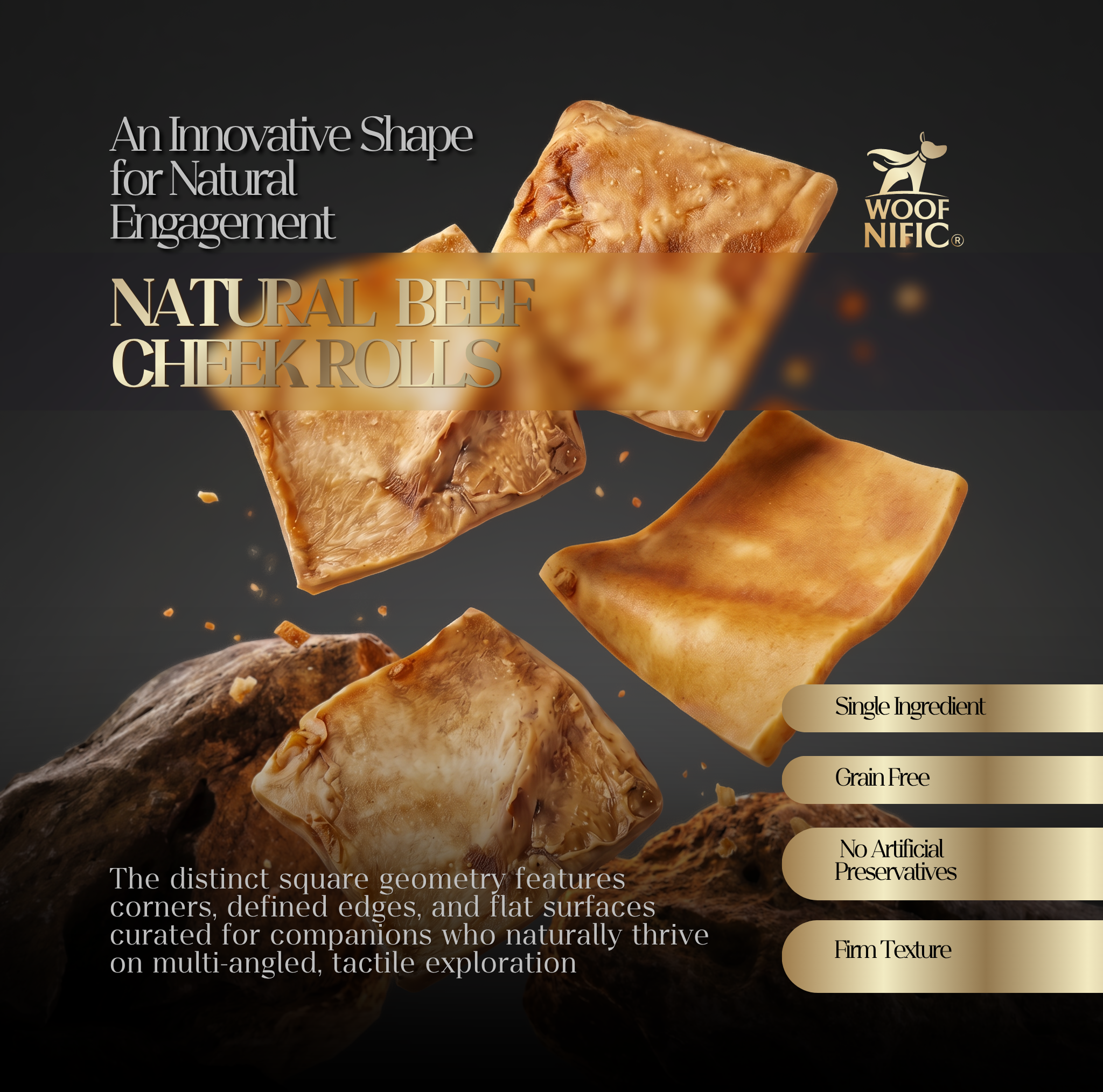 Woof Nific Premium Beef Cheek Squares 4x4