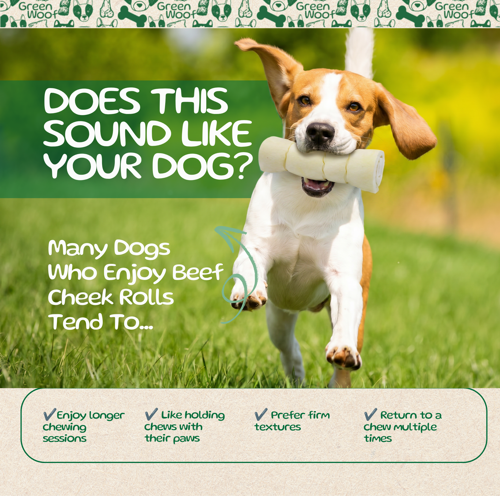 Green Woof Beef Cheek Rolls for Dogs