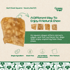 Green Woof Beef Cheek Squares – Savory Beef Flavor (4x4)