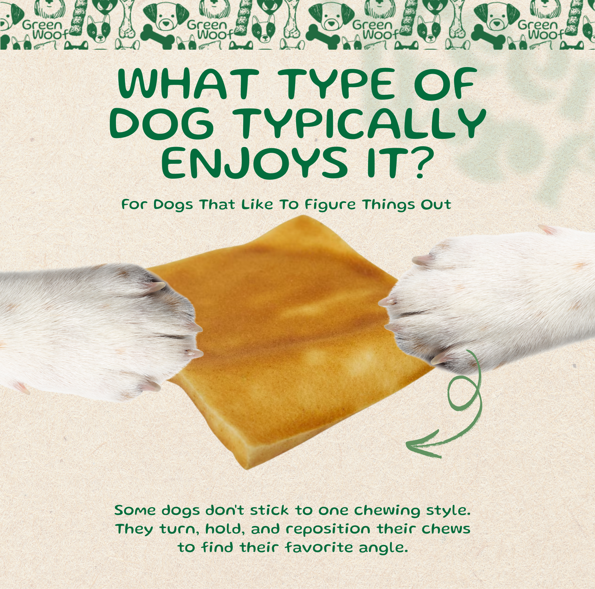 Green Woof Beef Cheek Squares – Savory Beef Flavor (4x4)