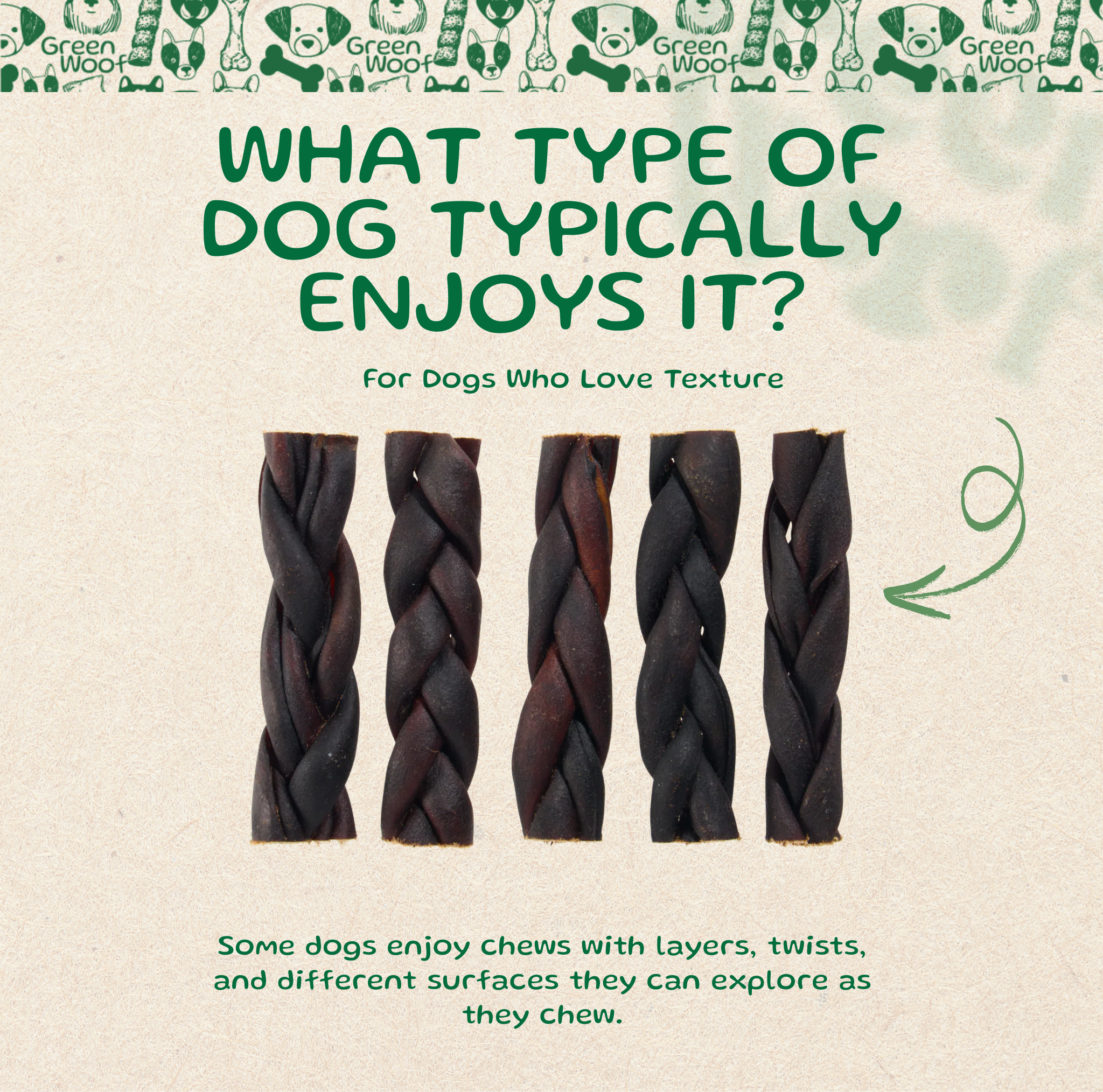 Green Woof Natural Beef Hide Braids for Dogs (6") – Long Lasting Rawhide Alternative