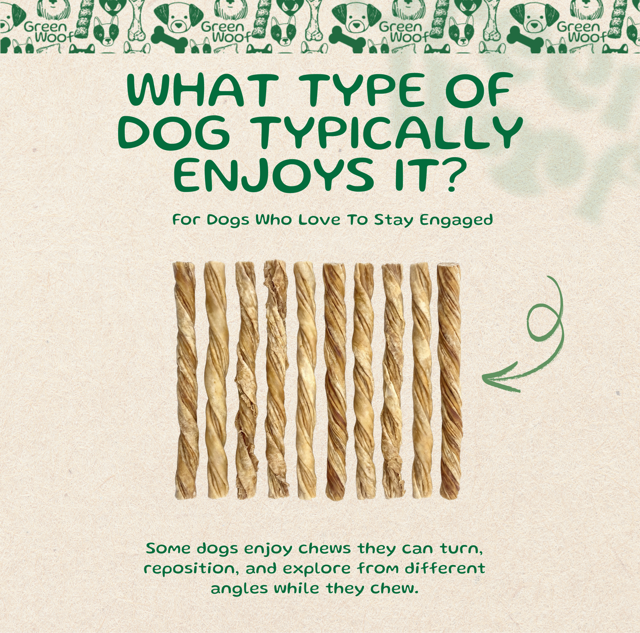 Green Woof Double Beef Bladder Sticks for Dogs (6") – Natural High Protein Chew
