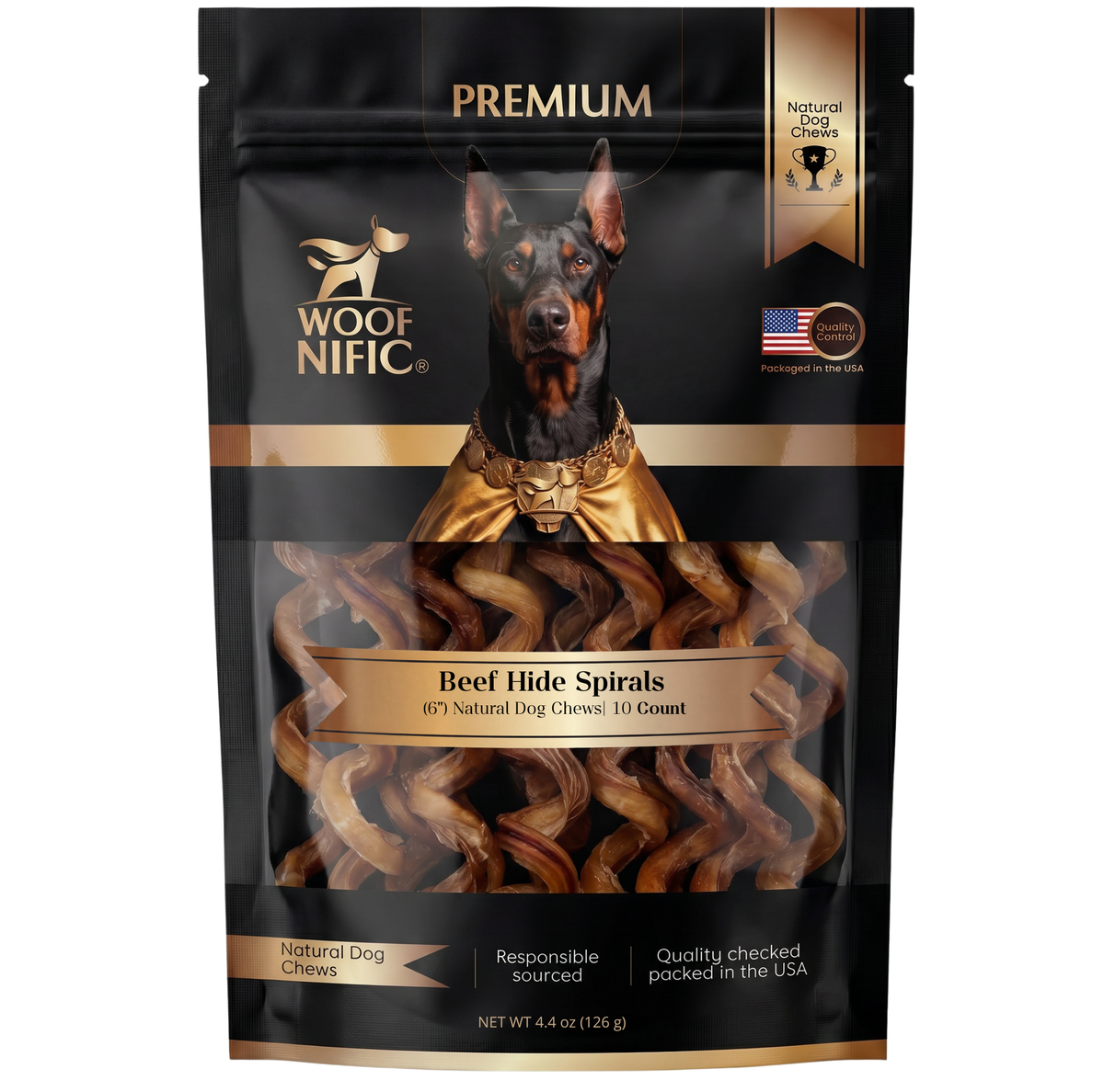 Woof Nific Reserve Beef Hide Spirals (6")