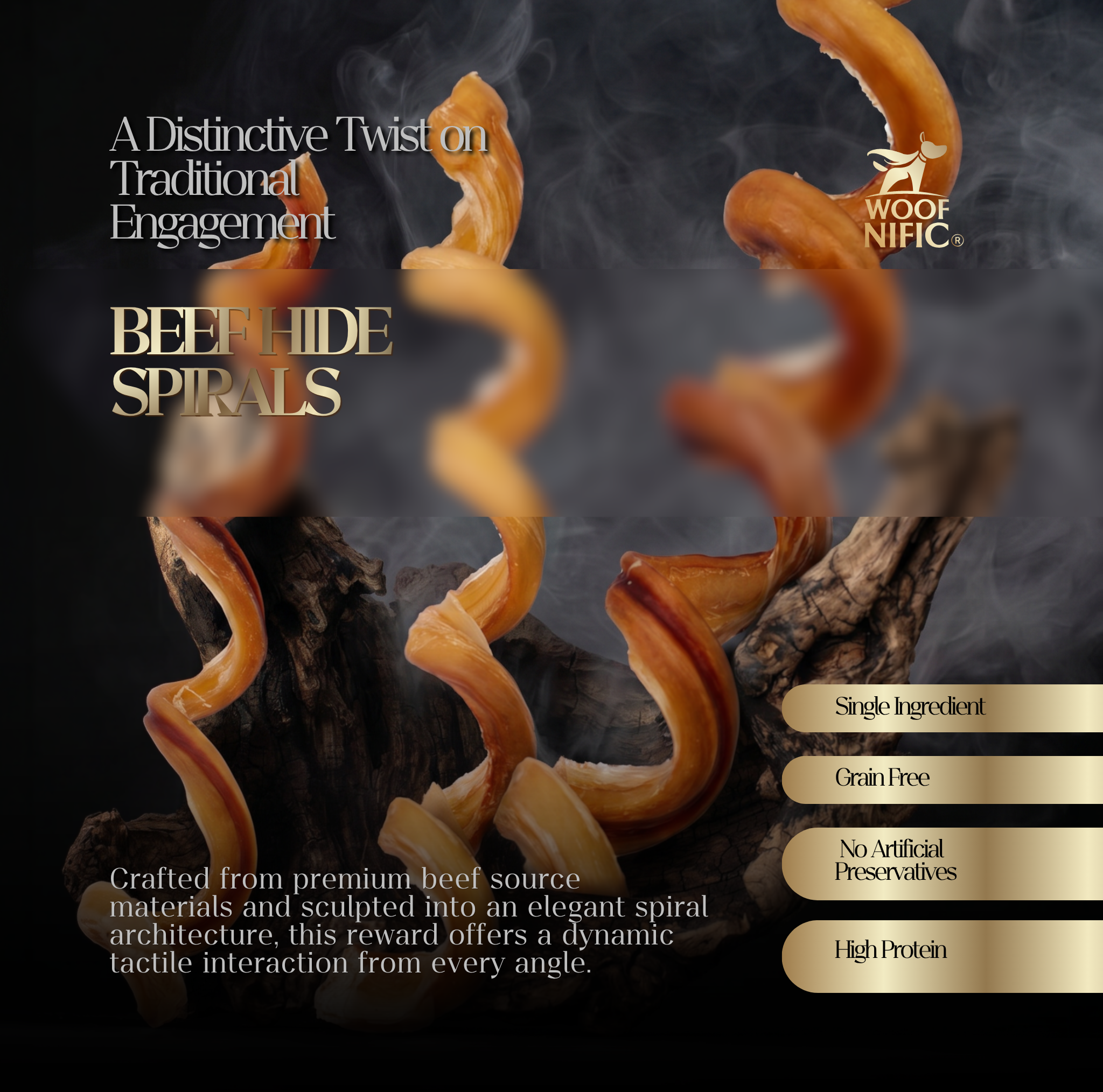Woof Nific Reserve Beef Hide Spirals (6")