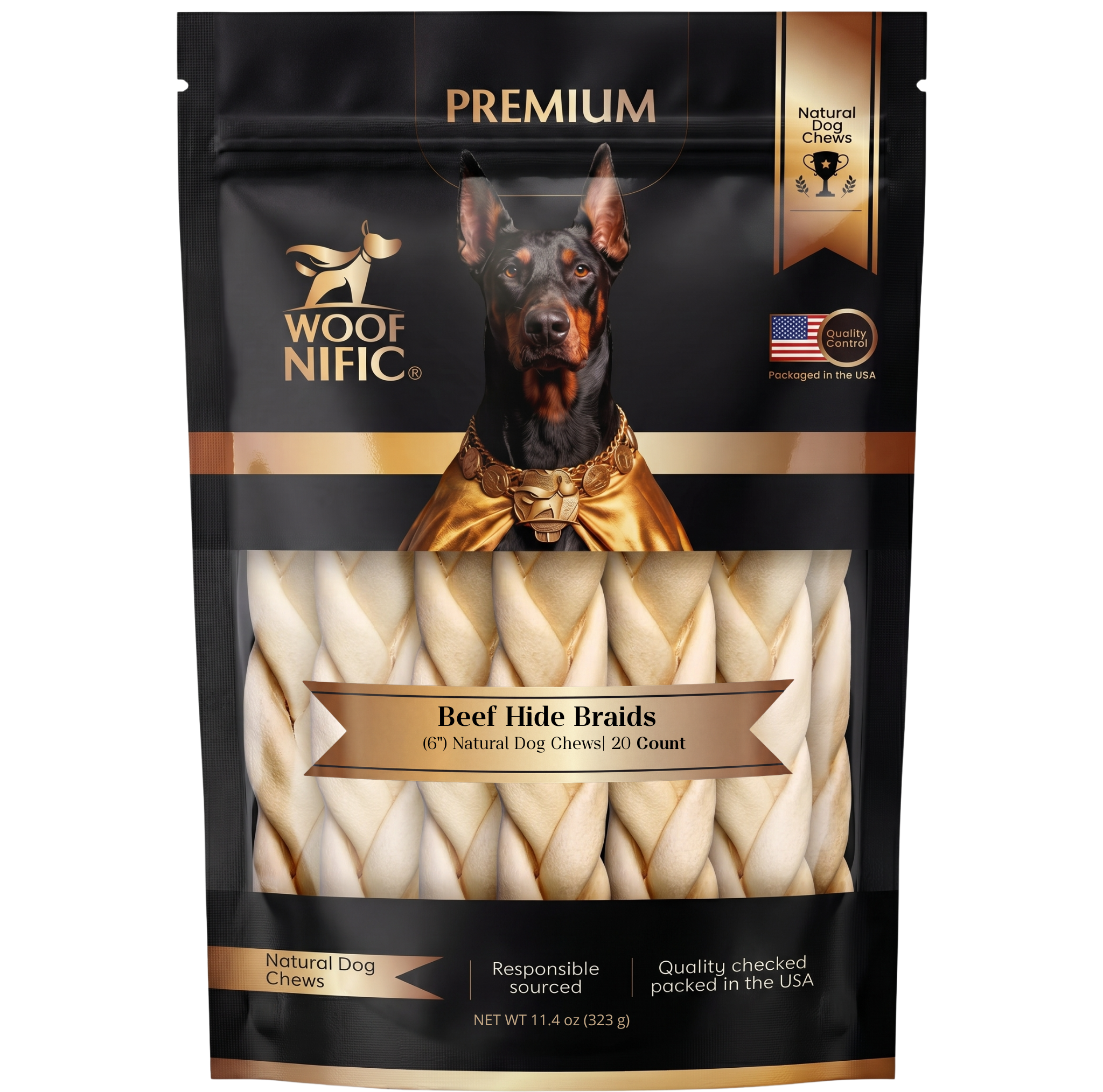 Woof Nific Beef Hide Chews 6"