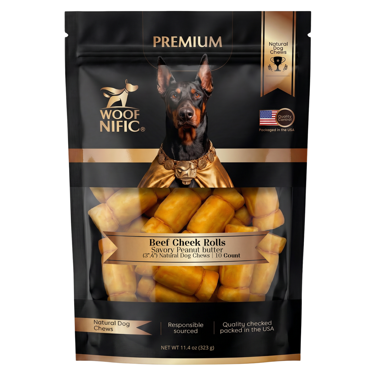 Woof Nific Beef Cheek Rolls for Dogs (3-4") – Peanut Butter Coated