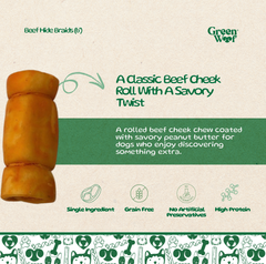 Green Woof Beef Cheek Rolls for Dogs (3-4") – Peanut Butter Coated