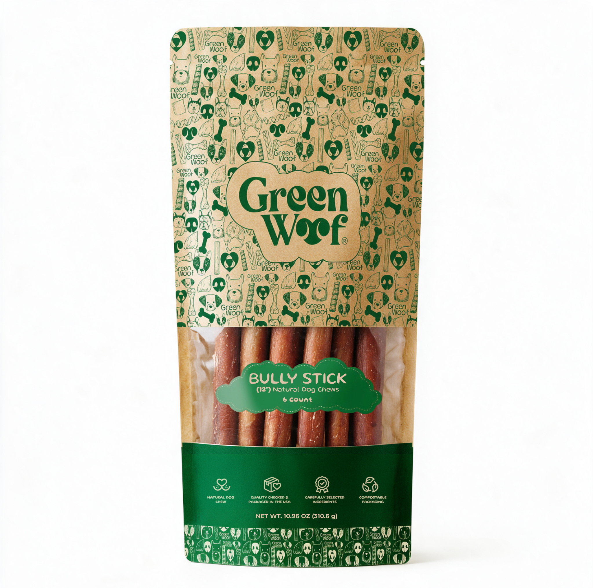 Straight Bully Sticks Natural Dog Chews — 12" / 6 Pack front