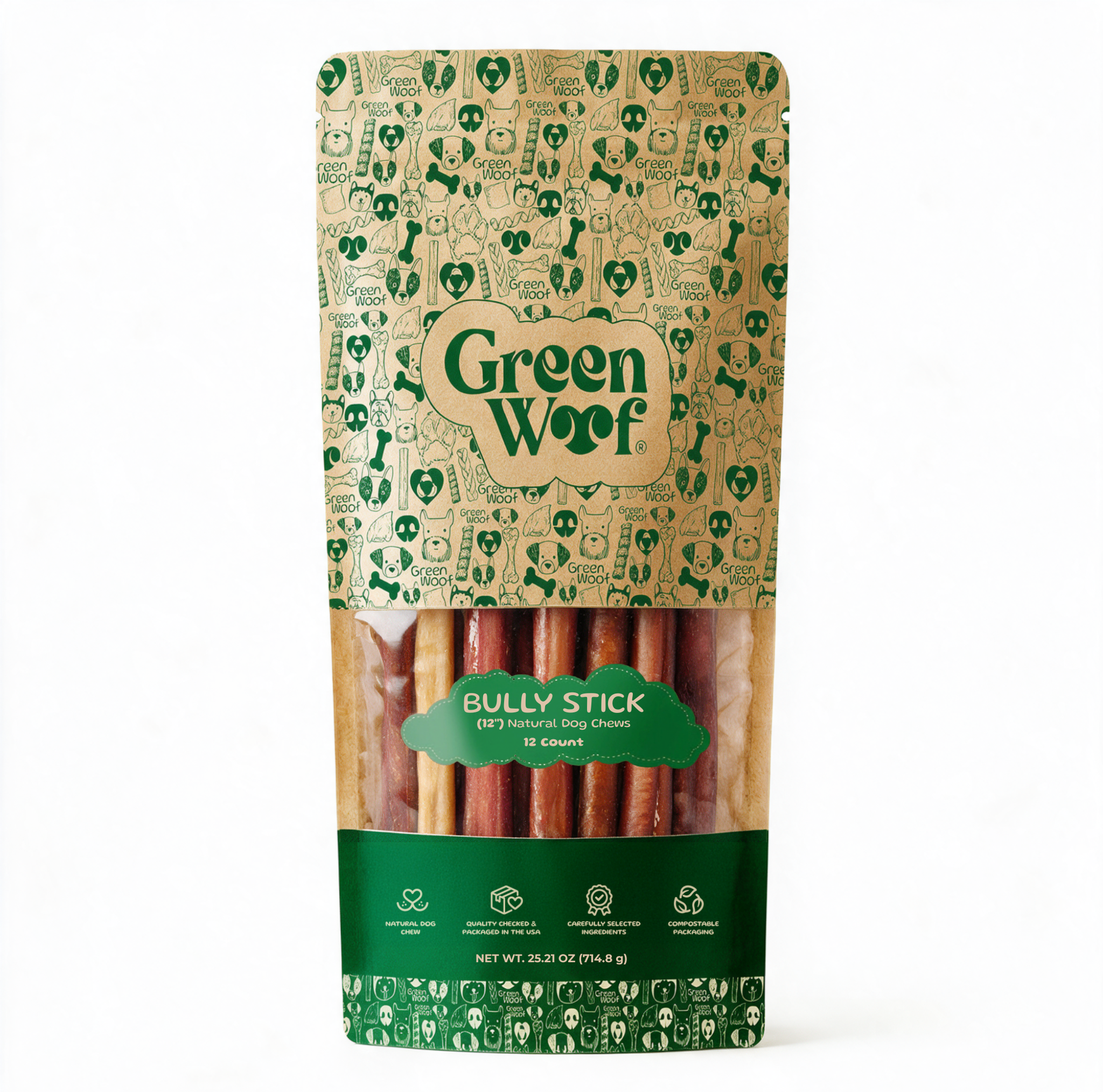 Straight Bully Sticks Natural Dog Chews — 12" / 12 Pack front
