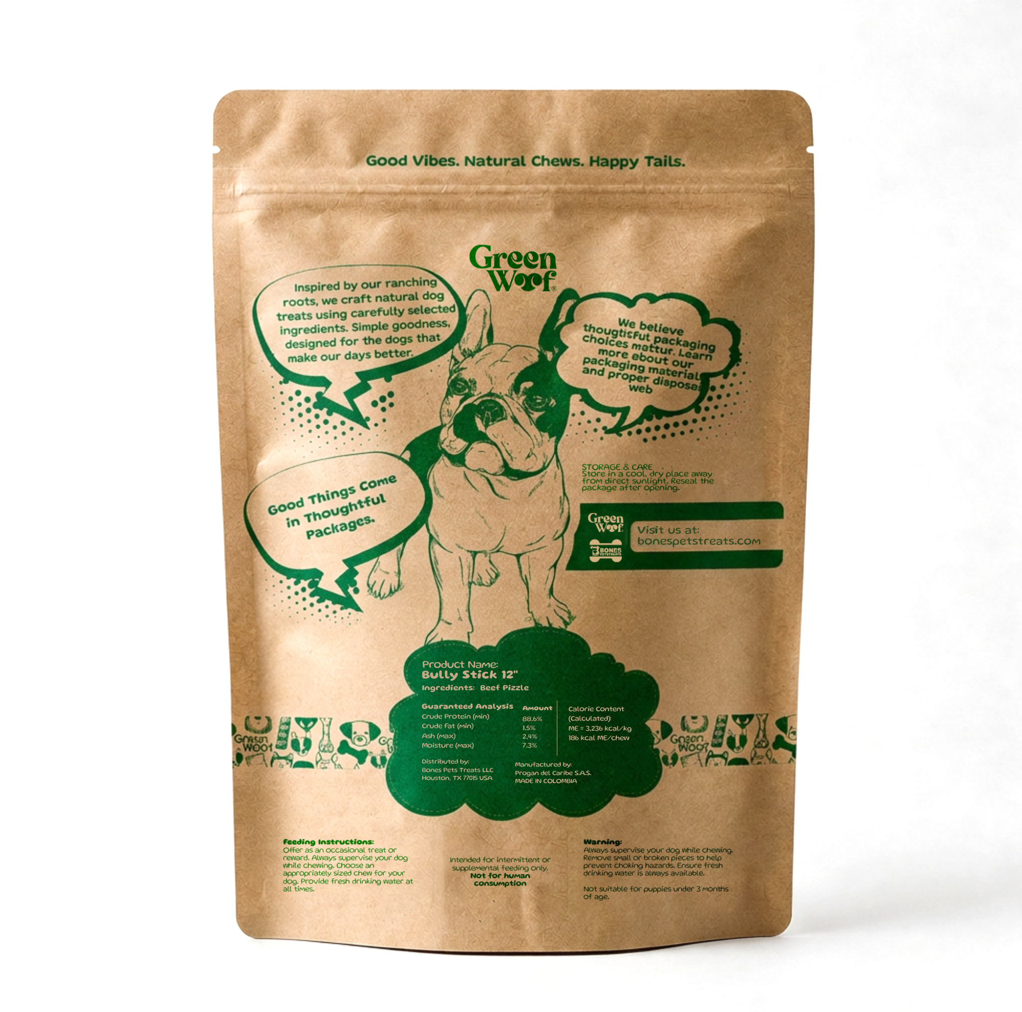 Straight Bully Sticks Natural Dog Chews — packaging back
