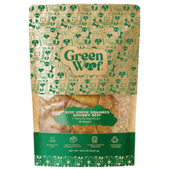 Green Woof Beef Cheek Squares – Savory Beef Flavor (4x4) — 10 Units front