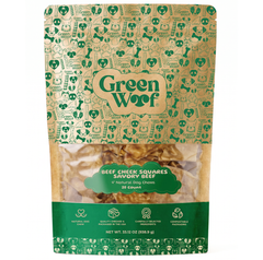 Green Woof Beef Cheek Squares – Savory Beef Flavor (4x4) — 20 Units front