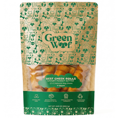 Green Woof Beef Cheek Rolls for Dogs (3-4") – Peanut Butter Coated — 5 Units front