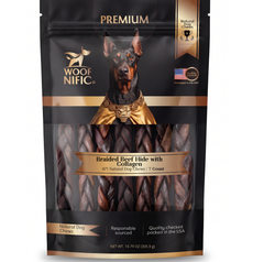 Woof Nific Braided Beef Hide with Collagen Dog Chew — 6" / 7 Pack