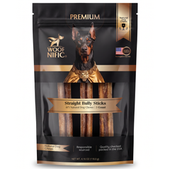 Woof Nific Straight Bully Sticks for Dogs – 100% Natural Beef Chew — 6" / 3 Pack